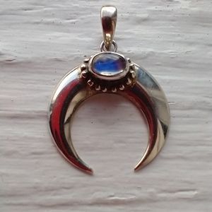 Sterling Silver Quarter Moon Pendant with Natural Moonstone